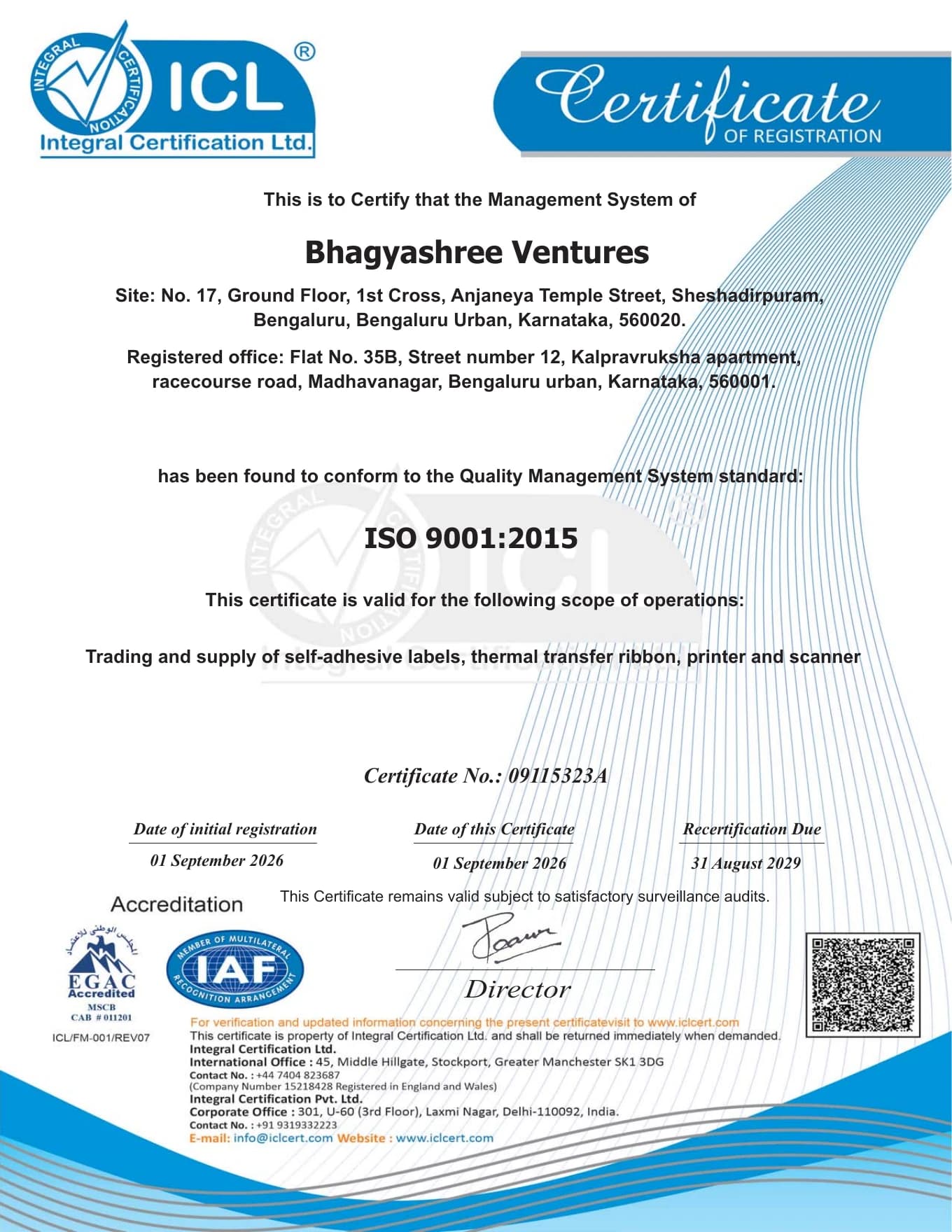 Bhagyashree Ventures ISO 9001:2015 certificate preview